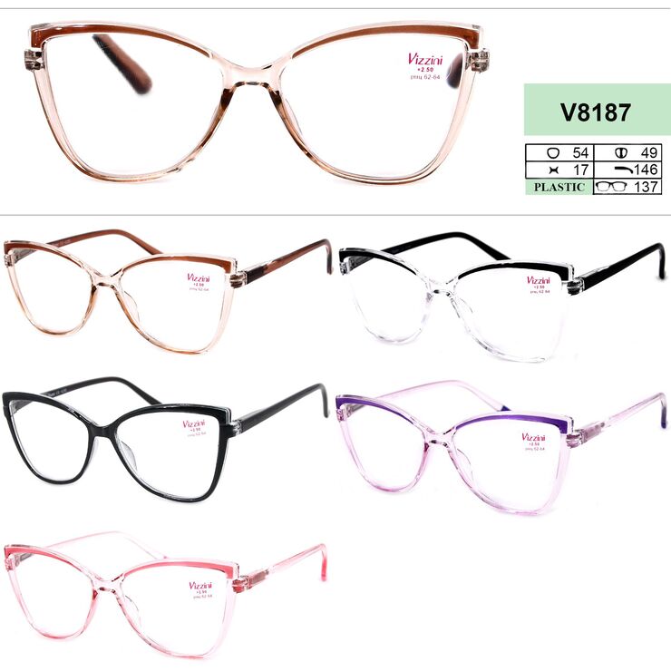 Очки готовые женские в пластиковой оправе Vizzini V8187, диоптрии от -4.00 до +4.00