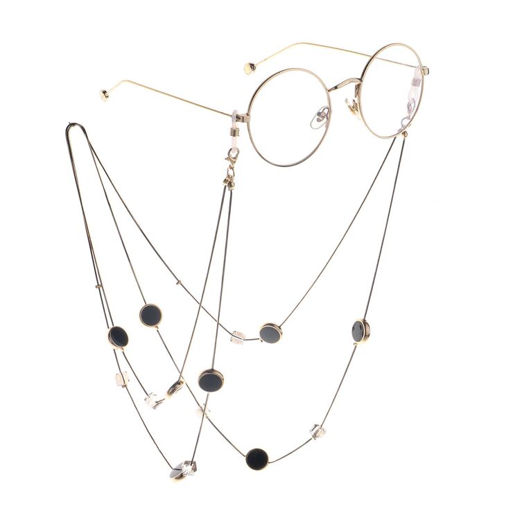 Metal non-slip black chain with crystal and black round for glasses and sweater GL868