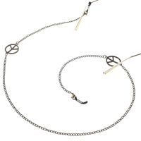 Bronze-colored metal non-slip chain, with peace symbol, for glasses and masks GL120
