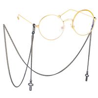 Black-colored metal non-slip chain, with pendant hollow cross, for glasses and masks GL414