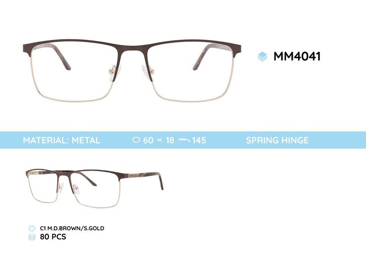 Metal men's frame for glasses with spring hinges MM4041