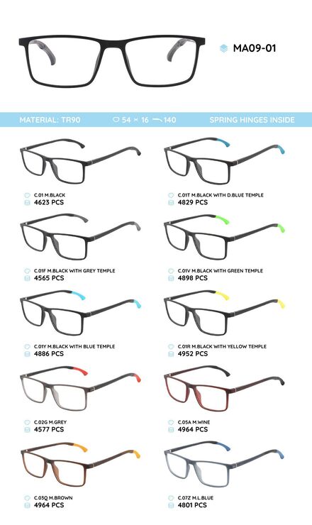 TR-90 plastic frames for glasses, with spring hinges MA09-01