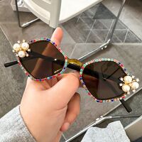 Plastic PC polygonal sunglasses with rhinestones 