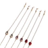 Gold-colored metal non-slip chain, with crystal water drop and pearl, for glasses and masks GL1504
