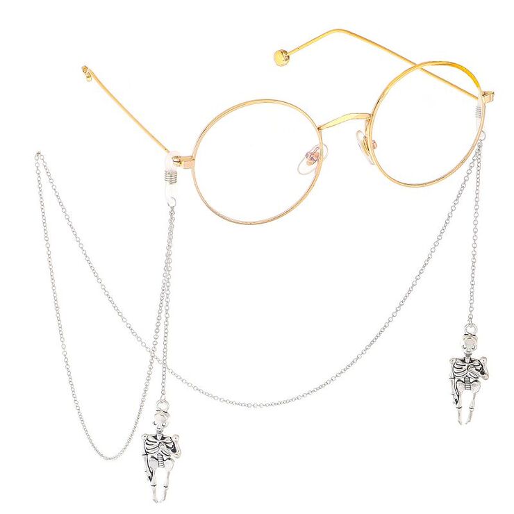Silver-colored metal non-slip chain, with skeleton pendant, for glasses and masks GL402