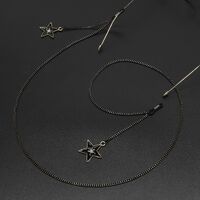 Black-colored metal non-slip chain, with pendant star with rhinestones, for glasses and masks GL676