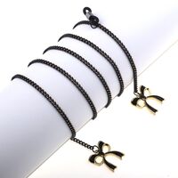 Black-colored metal non-slip chain, with pendant bow, for glasses and masks GL773