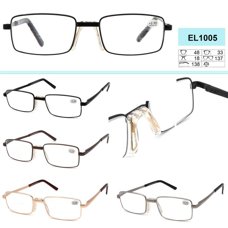 Ready-made metal frame glasses Vizzini EL1005G 眼镜, plastic lens, diopters +1.50 to +3.50 (step 0.50)