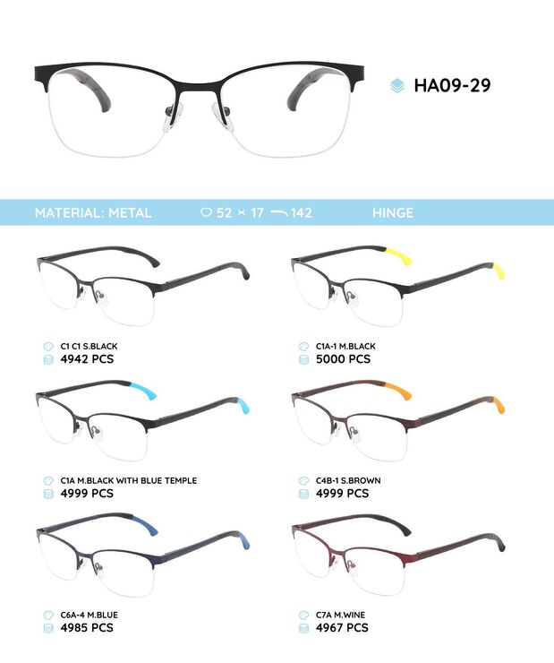 Metal frame with temples made of TR-90 material with a bendable tip HA09-29