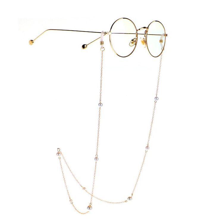 Gold-colored metal non-slip chain, with pearls, for glasses and masks GL1037