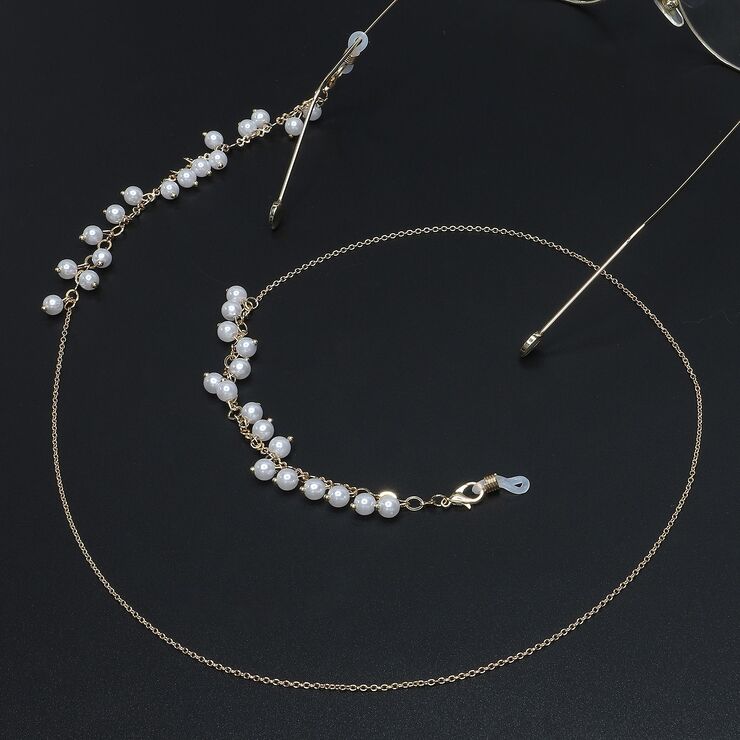 Gold-colored metal non-slip chain, with pearl, for glasses and masks GL526