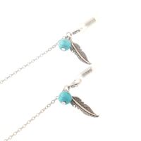 Silver-colored metal non-slip chain, with leaves and turquoise beads, for glasses and masks GL154