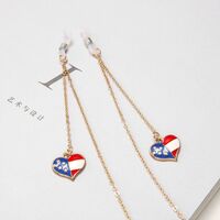 Gold-colored metal non-slip chain, with a flag on the heart, for glasses and masks GA028