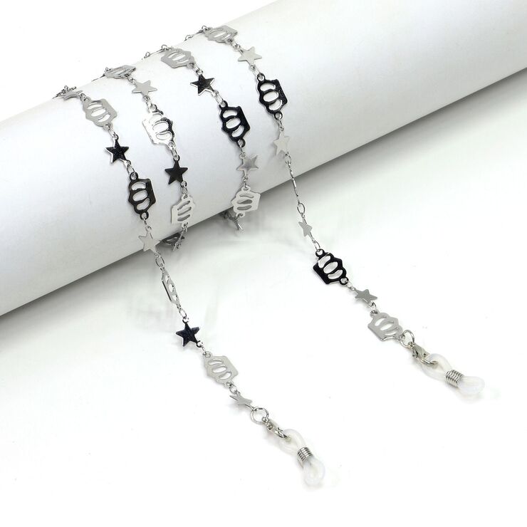 Metal non-slip chain, with crown and star, for glasses and masks GS058