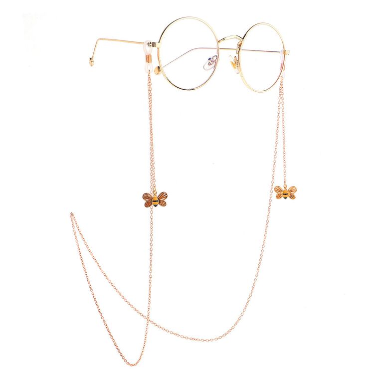 Gold-colored metal non-slip chain, with pendant bee, for glasses and masks GL893