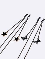 Metal non-slip chain black, with 2-piece set black star and butterfly, for glasses and masks GM003