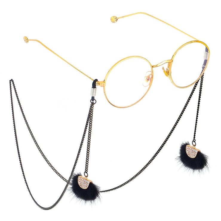 Black-colored metal non-slip chain, with black feather, for glasses and masks GL703