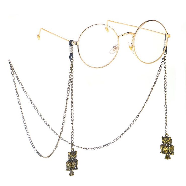 Bronze-colored metal non-slip chain, with owl pendant, for glasses and masks GL202