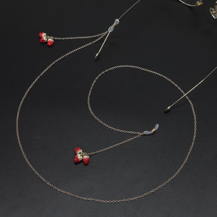 Gold-colored metal non-slip chain, with pendant strawberry, for glasses and masks GL668