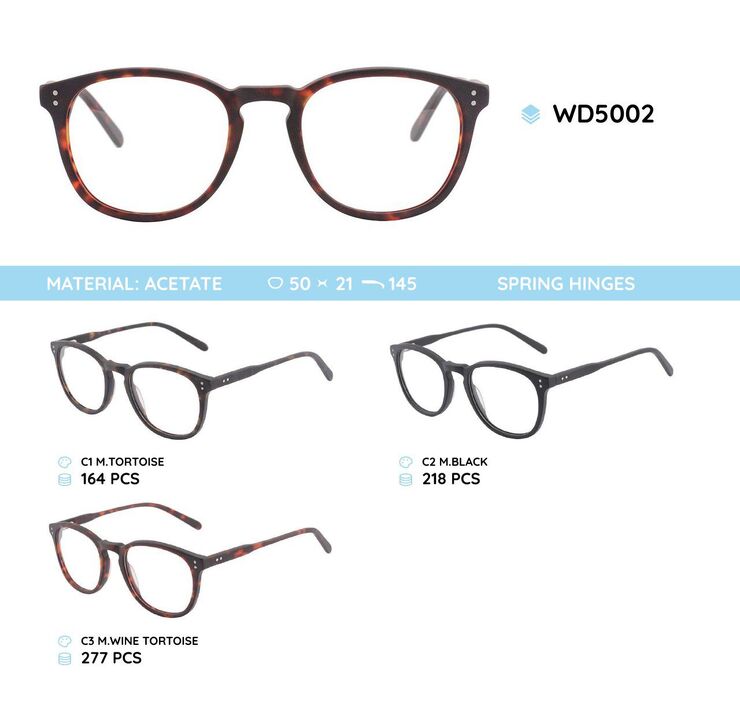 Plastic acetate eyeglasses frame with spring hinges WD5002
