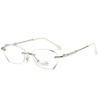 Rimless metal eyeglasses for reading and distance 老花手拿1 with Blue ray cut, diopters from -4.00 to +4.00, PD62-64