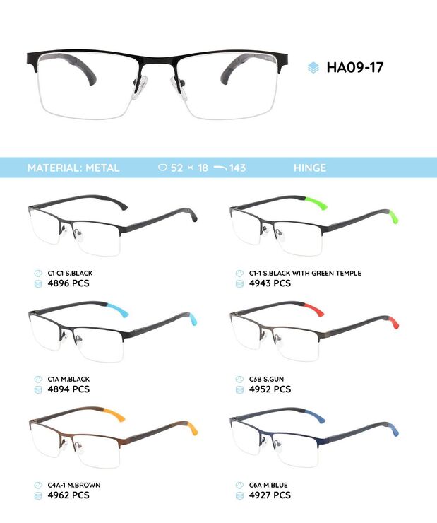 Металлическая оправа с дужками из материала TR-90 с гнущимся наконечником HA09-17