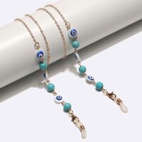 Металлическая нескользящая цепочка золотого цвета, с бирюзовыми бусинами и голубыми глазами, для очков и масок GL1741