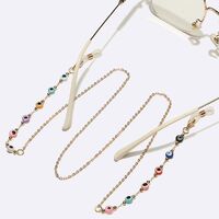Металлическая нескользящая цепочка золотого цвета, со стеклянымиыми цветными бусинами , для очков и масок GL1703