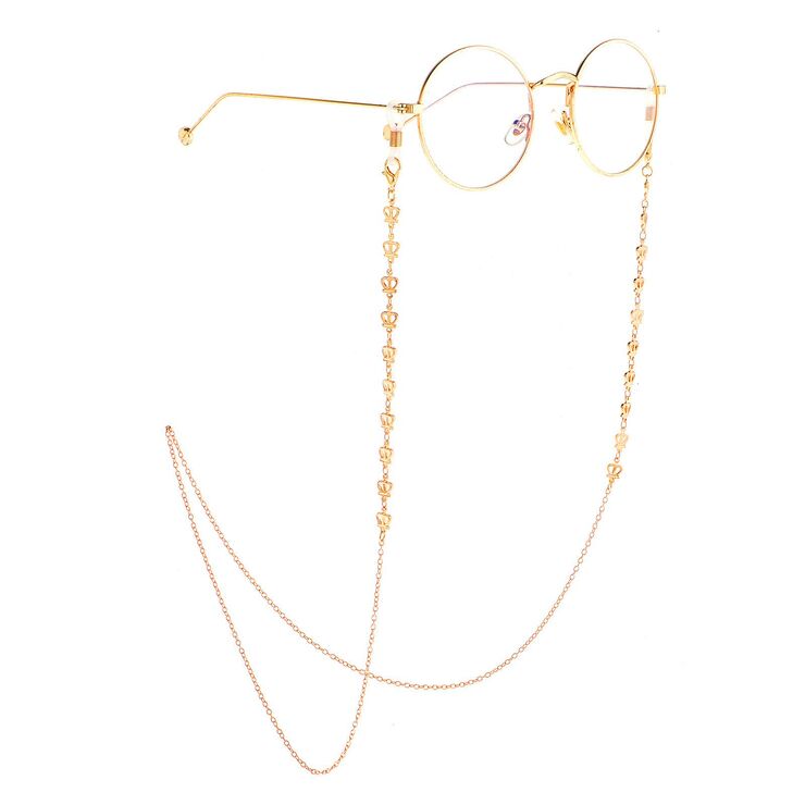Gold-colored metal non-slip chain, with hollow crown, for glasses and masks GL882
