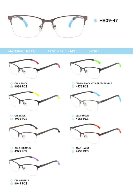 Металлическая оправа с дужками из материала TR-90 с гнущимся наконечником HA09-47