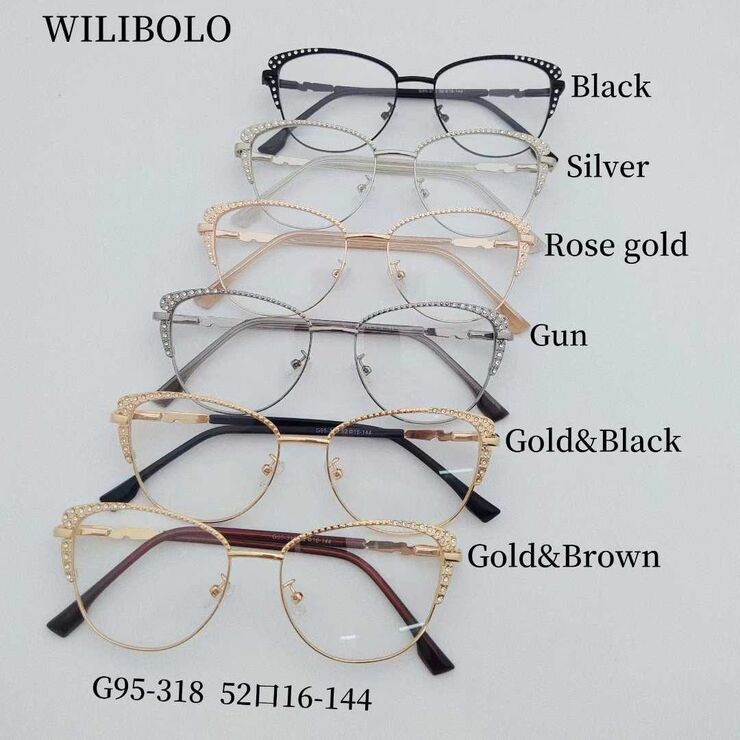 Metal ultrathin women's frames with spring hinges and rhinestones Wilibolo G95-318