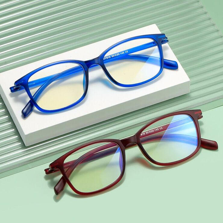 Plastic TR90 glasses for myopia, with Blue ray cut protection, diopters from 0.00 to -4.00, RMC=62-64, KY818-6平光