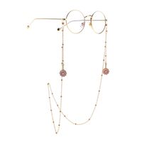 Gold-colored metal non-slip chain, pendant pink daisy and beads, for glasses and masks GL1022-1