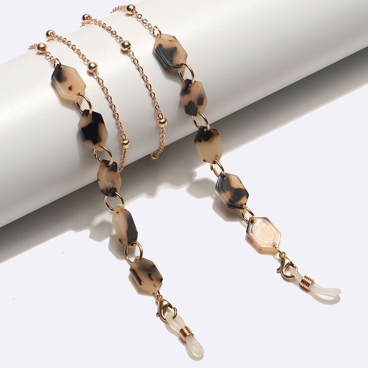 Металлическая нескользящая цепочка золотого цвета, с леопардовыми клипами и бусинами, для очков и масок GL1732