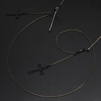 Black-colored metal non-slip chain, with pendant black cross, for glasses and masks GL491