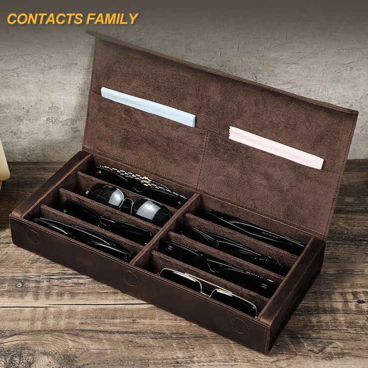 Sunglasses and eyeglasses genuine leather case with 8 slots CF4013