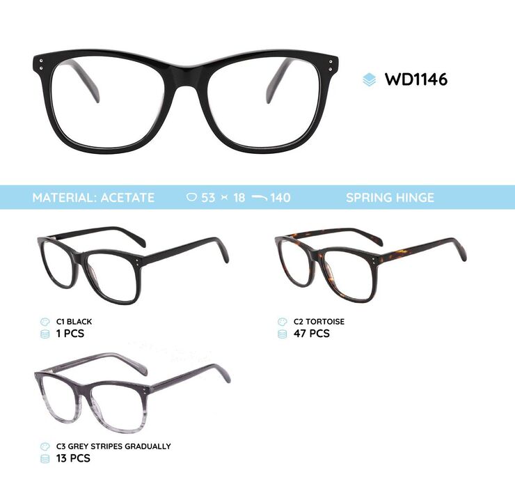 Plastic acetate eyeglasses frame for men with spring hinges WD1146