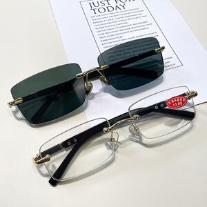 Очки металлические для чтения 水晶老花镜 со стеклянными линзами, диоптрии от 0.00 до +4.00, РМЦ=62-64