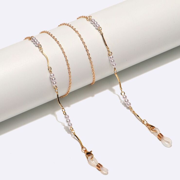 Металлическая нескользящая цепочка золотого цвета, с жемчугом, для очков и масок GL1571