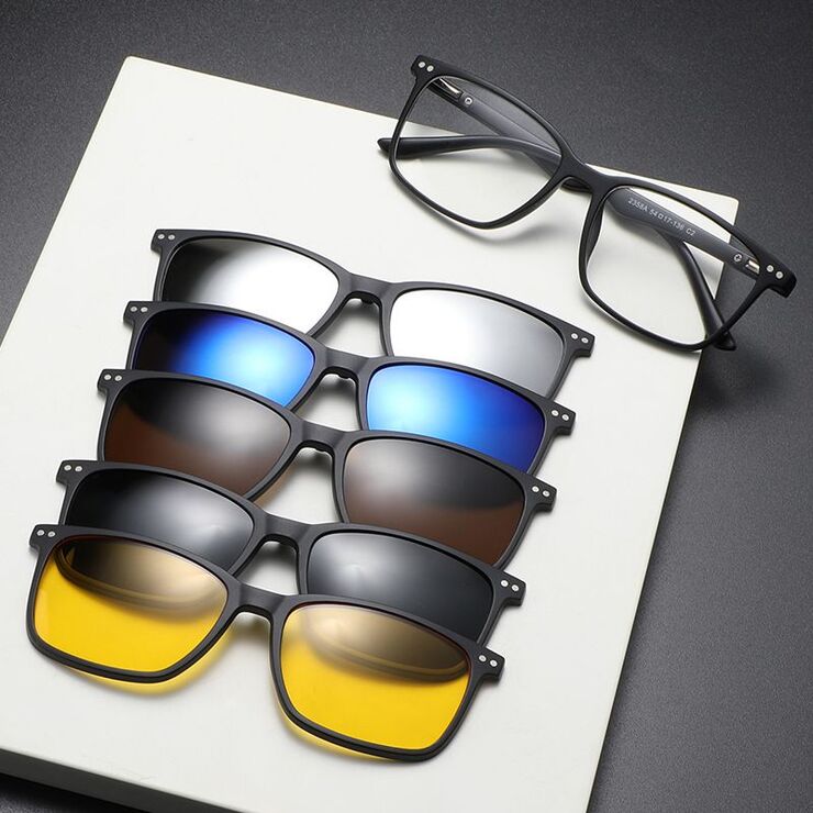 TR90/PC plastic frame + 5 polarized sun protection magnet clip-on set + leather bag El Dorado EL2358A