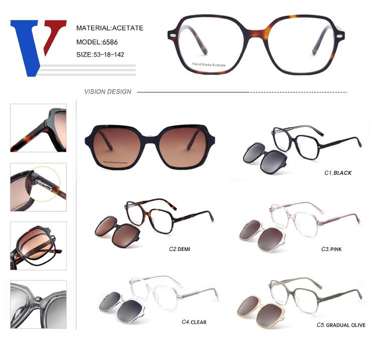 Оправа пластиковая из ацетата с флексом + поляризационная солнцезащитная насадка 6586-DA