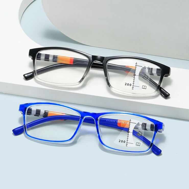 Plastic glasses for reading, with Blue ray cut protection, multifocal, diopters from +1.00 to +4.00, RMC=62-64, KY2828-2多焦点
