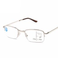 Folding metal multifocal reading glasses 1810渐进 with Blue ray cut protection with case, diopters from +1.00 to +3.50, RMC=62-64
