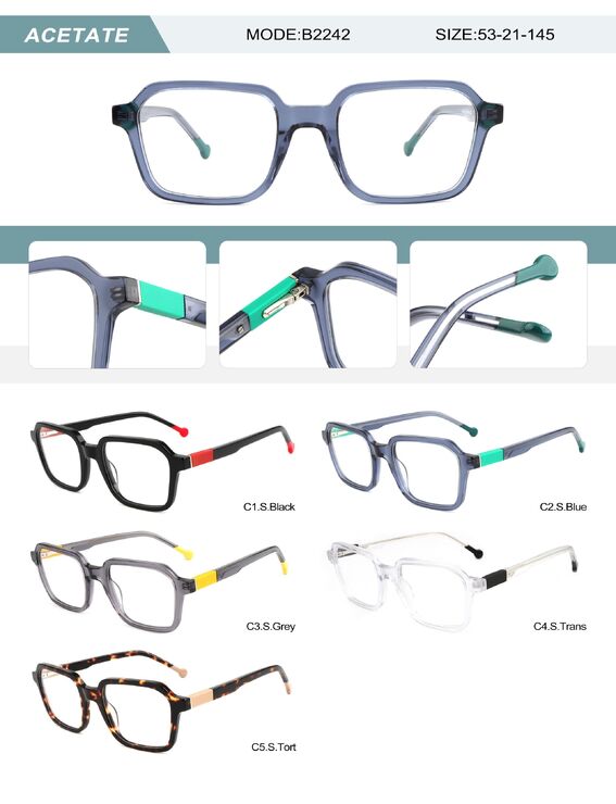 Plastic acetate frame for men with spring hinges B2242-DA