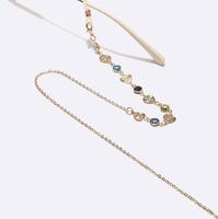 Металлическая нескользящая цепочка золотого цвета, с цветными кристаллами и медными сердцами, для очков и масок GL1473