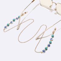 Металлическая нескользящая цепочка золотого цвета, с бирюзовыми бусинами и голубыми глазами, для очков и масок GL1741