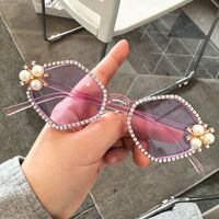 Plastic PC polygonal sunglasses with rhinestones 