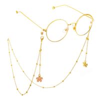 Gold-colored metal non-slip chain, with pink cherry flower, for glasses and masks GL538