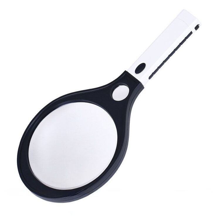 Magnifier with universal backlight, magnifying glass with handle 80150-XX, diameter 150 mm, magnification: 2X, 10X