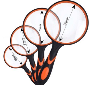 Magnifier with silicone rim and glass lens MAGNIFIER HPDC GLASS 放大镜, orange color